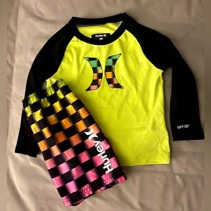 Hurley swim trunks and rashguard set